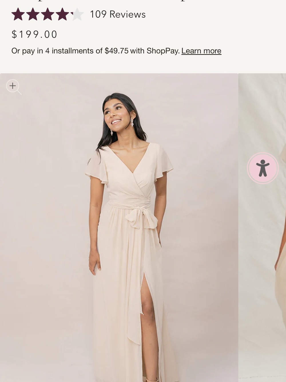 Ceremony by Joanna August Cream Faux-Wrap Chiffon Maxi Dress with Front Slit